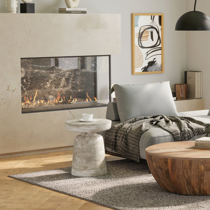 Robbie 16"W Solid Mango Wood Round Accent Table with Sculptural Design, Distressed White Wash