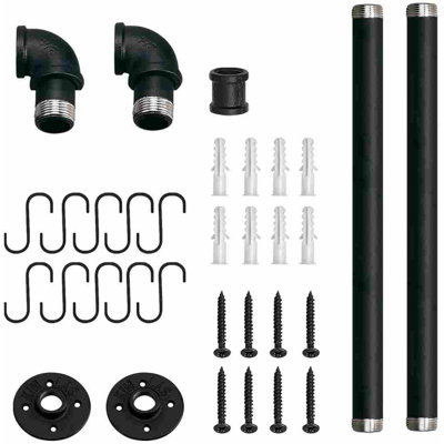 23.7 Inch Pot Rack, Kitchen Wall Mounted Detachable Pan Lid Utensils Organizer Hanging Rail With 10 Hooks, Black