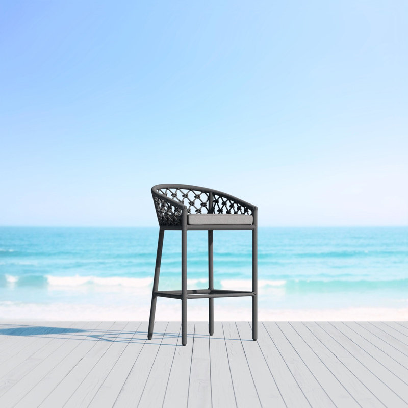 Amelia Patio Bar Stool with Cushion, Charcoal, 28.35" H
