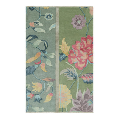 Art Deco Hand Knotted Wool Floral Area Rug