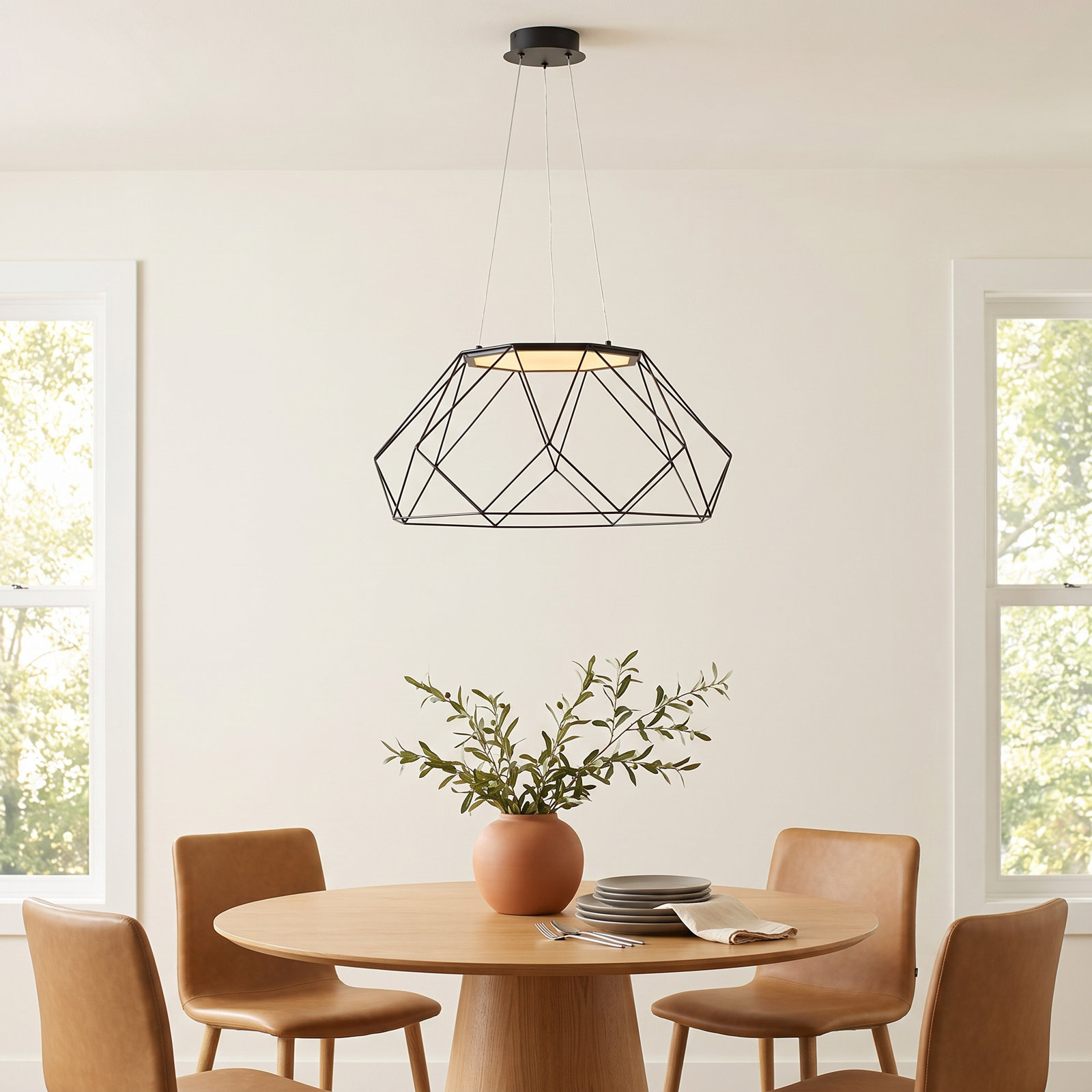 Roibin Single - Light Metal Dimmable LED Geometric Chandelier, 103.8" H x 27.1" W x 27.1" D
