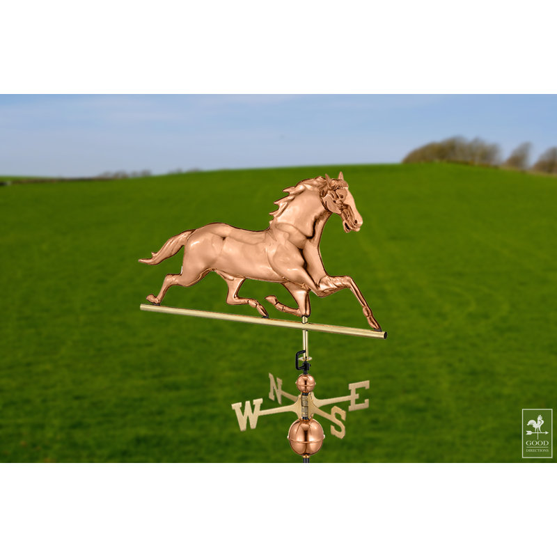 36'' Polished Copper Horse Weathervane with Brass Directionals
