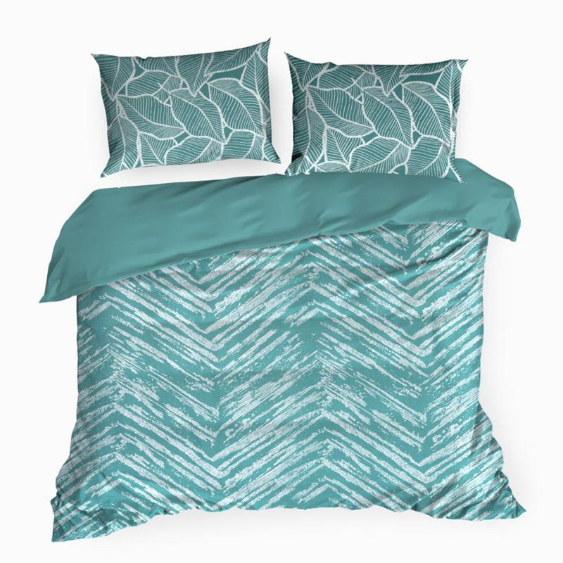 Garred Cotton Chevron / Zig Zag Duvet Cover Set with Pillowcases, Kingsize - 2 Pillowcases (70 x 80 cm), Turquoise