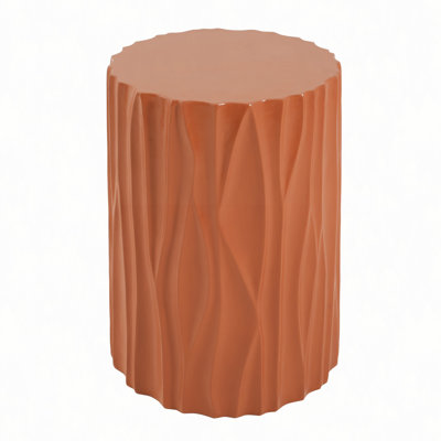 Terracotta Wave Textured MGO Cylindrical Side Table, Pre-Assembled Non-KD Accent End Table, 66 LBS Weight Capacity, Indoor & Outdoor Multi-Use Stool Table for Living Room Patio Balcony