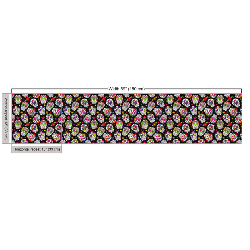 Gaudet All Souls Day Floral Colourful Sugar Skulls Fabric