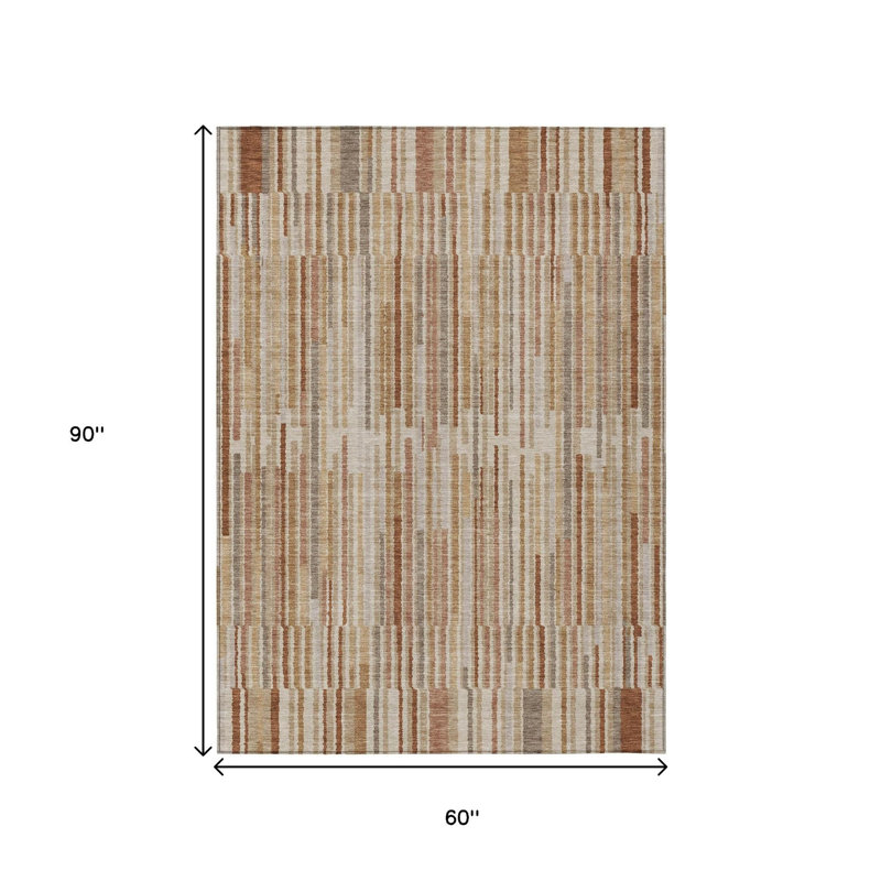 Tapis extérieur lavable rayé terre cuite et beige 5 pi x 8 pi