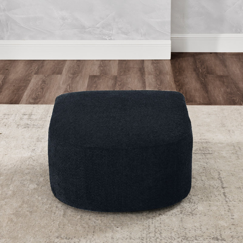 Modern Upholstered Ottoman, Black Fabric
