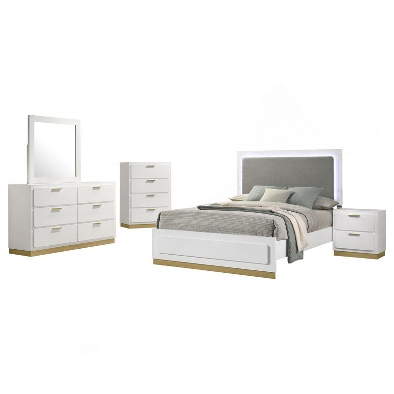 Ensemble de chambre avec très grand lit 5 pièces blanc, White, King