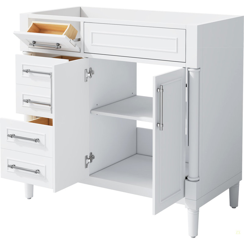 Meuble-lavabo de salle de bain 36 po sans lavabo, armoire de rangement autoportante avec 2 tiroirs et un tiroir basculant, meuble-lavabo avec cadre en bois massif seulement, tablette réglable en hauteur