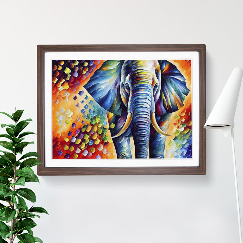Elephant Abstract - Single Picture Frame Painting, 25cm H x 34cm W x 2cm D, Walnut 