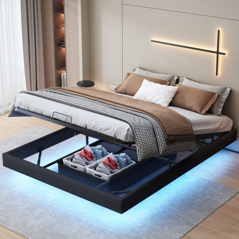 Upholstered Ottoman Storage Bed, Black