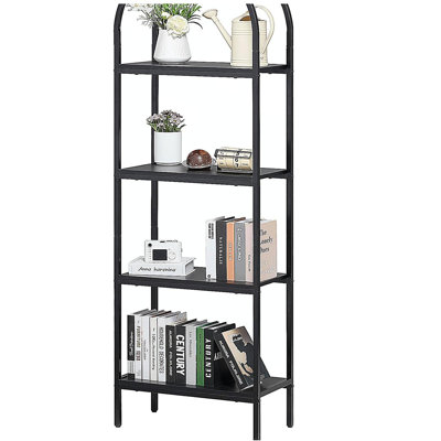 Metal Bookshelf, 4-Tier Arched Industrial Bookshelf, Small Rustic Vintage Storage Bookcase with Open Shelves, Freestanding Display Shelving Unit Storage Rack