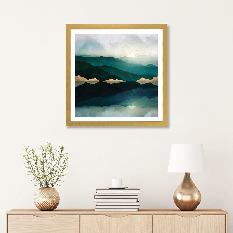 " Waters Edge Reflection ", Gold Paper Framed, 24" H x 24" W x 1" D