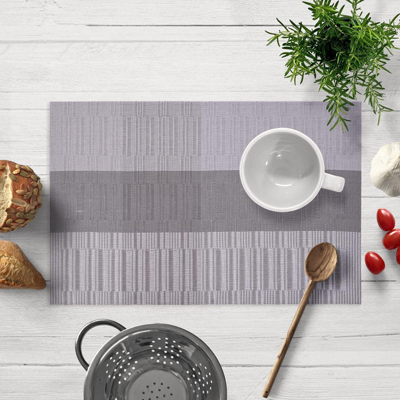 Durable PVC Placemats Set of 8 with Three Horizontal Colour Bands for Stylish Dining Table Decor , Beige