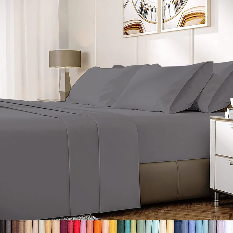 Ensemble de draps en rayonne de bambou 6 pièces , Ensemble de draps pour lit double + 1 drap-housse , Argent