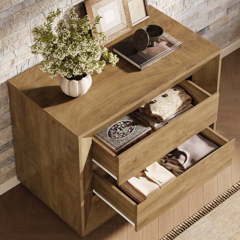 35.43" Wide Nightstand, Large Night Stand, Oak