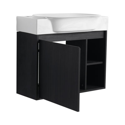 Meuble-lavabo mural avec lavabo en céramique blanche et porte à fermeture en douceur, emballage KD