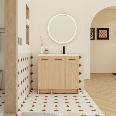 Meuble-lavabo modulaire autoportant avec comptoir en résine, armoire 2 pièces (2 portes + 1 porte 12 po), armoire, poignées en aluminium incluses