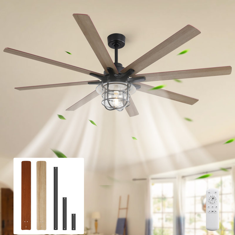 Ventilateur de plafond à hélice réversible de style ferme de 168 cm (66 po) avec trousse d'éclairage, 3 tiges de suspension et télécommande