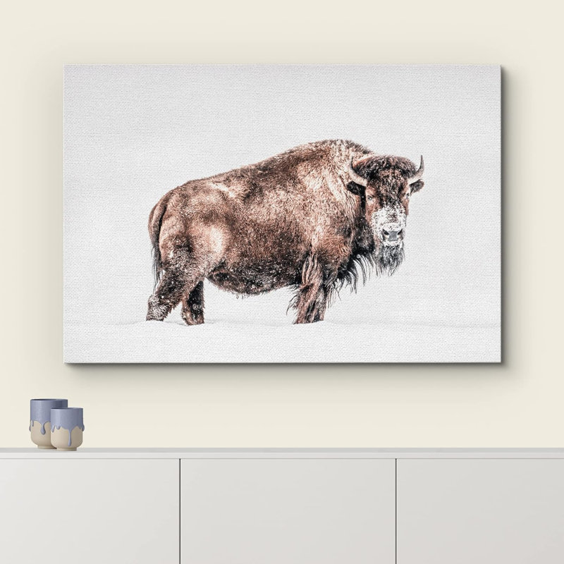 Vache, bison brun dans la neige, Toile tendue, H 12 po x l 18 po x P 1,5 po