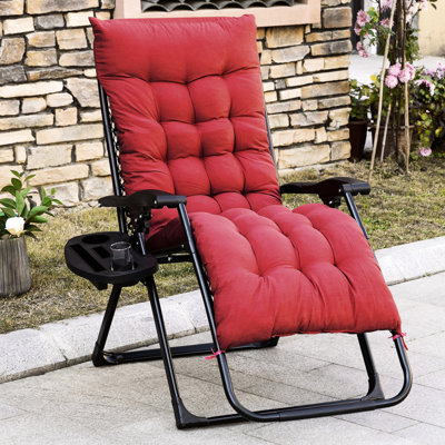 Zero Gravity Chair, Red Folding Reclining With Padded Cushion And Side Tray, For Indoor Outdoor Living, 264 Lbs Capacity Chair Spaces, Supported