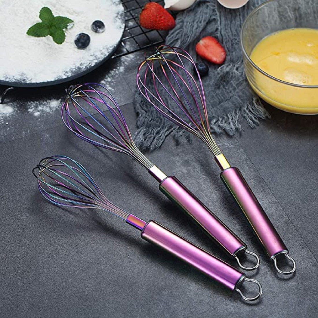 ASA Gold Whisk Pack Of 3 Stainless Steel 8, 10, 12, Titanium Plating For  Cooking, Beater, wire Whisk Set Kitchen Wisk