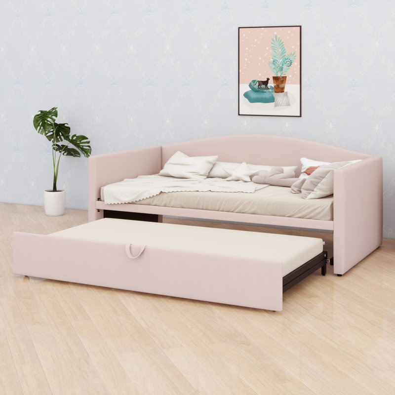 Daybed With Extended Pop Up Trundle, Pink