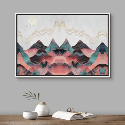 Sun Mountain Range Symmetrical Pink And Teal Mountains Abstract Wilderness Modern Art Rustic Scenic Framed On Canvas Print -  IDEA4WALL, FCV-BS01-MOUNTAIN-1912-M04-B.WT-24x36