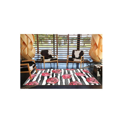 Tapis décoratif moderne à rayures florales grises