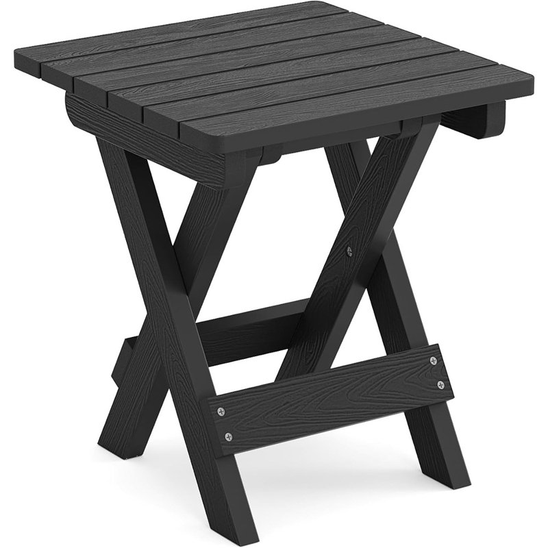 Outdoor Folding Side Table, HDPS Weather-Resistant Patio End Table, Compact 14-Inch Portable Accent Table For Porch, Deck, Poolside, Or Outdoor Use, Black