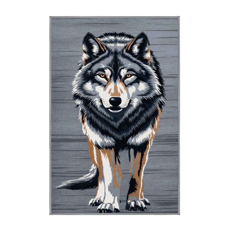 Washable Gray Wolf Wildlife Area Rug, Rectangle 8' x 12'