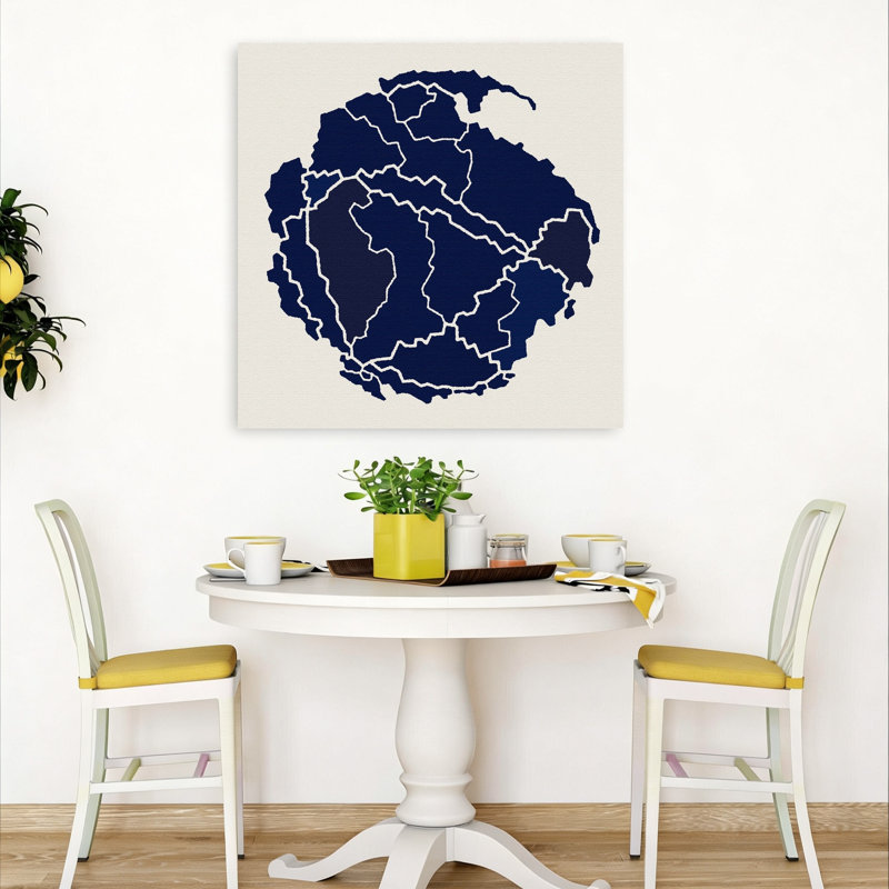 Impression d'art contemporain abstrait carte du Cambodge bleu profond, H 36 po x l 36 po