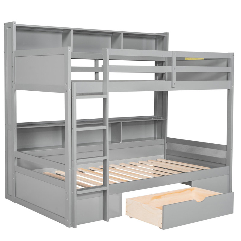Lit superposé simple avec rangement et tablettes - Idéale pour une chambre à coucher confortable