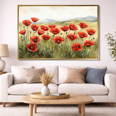 Art mural coquelicot, toile fleur rouge, coquelicots dans la brise