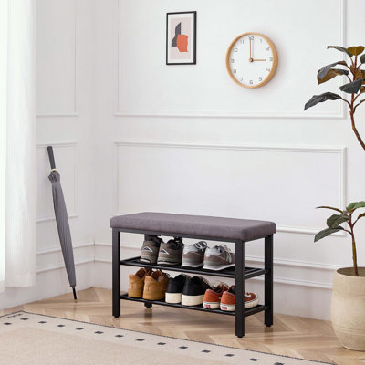Banc de rangement pour chaussures avec coussin et structure en métal