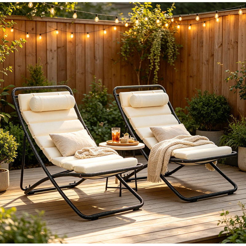 2-Pieces Rattan-Wrapped Patio Chair with Adjustable Backrest, Noir