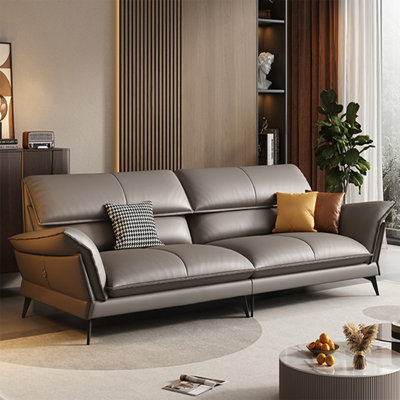 Canapé modulaire gris en cuir véritable