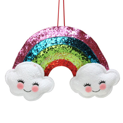 Décoration de Noël suspendue arc-en-ciel blanc et rose 7 "avec nuages souriants