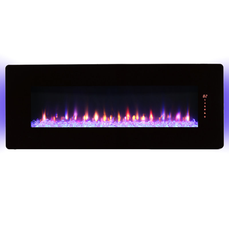 Foyer électrique incurvé avec télécommande - chaleur 1400 W, 4 couleurs de rétroéclairage, flamme réglable et, fixation murale / plateau de table 48 pouces 5000 / h 11 réglages de température, multicolore