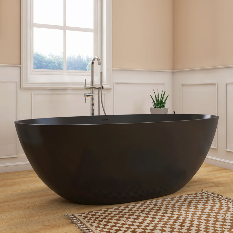 Fslefay 65'' Freestanding Bathtub Solid Surface Deep Soaking Tubs, Black