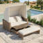 136 cm W Steel and Wicker Patio Daybed with Cushions