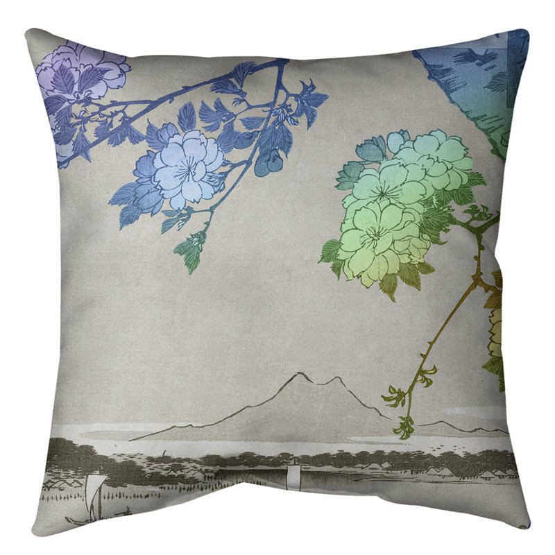 Coussin Utagawa Hiroshige Blossoms Over the River, 40 po x 40 po, Dégradé bleu