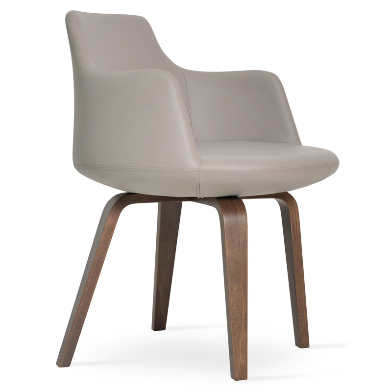 Dervish Plywood Arm Chair, Walnut, Blue Faux Leather
