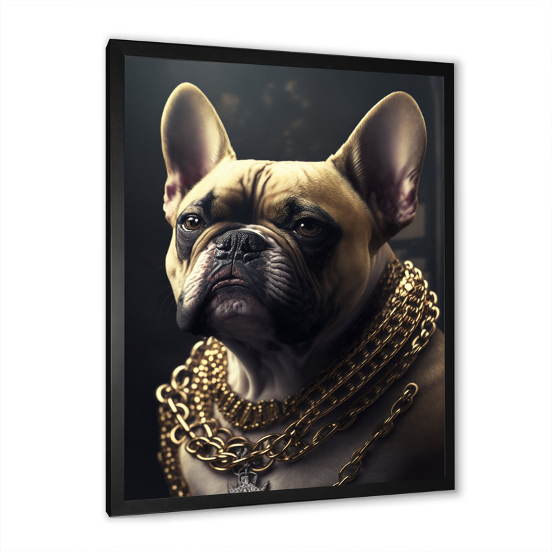 Mafia Frenchie II - impression sur toile, Impression noire sur toile encadrée, H 32 po x l 24 po x P 1 po