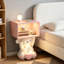 Table de chevet en résine et bois avec lampe de lune intégrée, table de chevet fantaisiste rose moderne avec rangement ouvert, décor décoratif pour la chambre à coucher