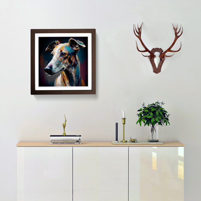Whippet Palette Knife Painting - Framed Print, Walnut