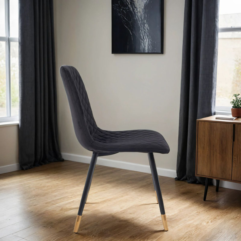Plushore Luxury Velvet Dining Chair With Gold Tipped Black Legs, Black, 1