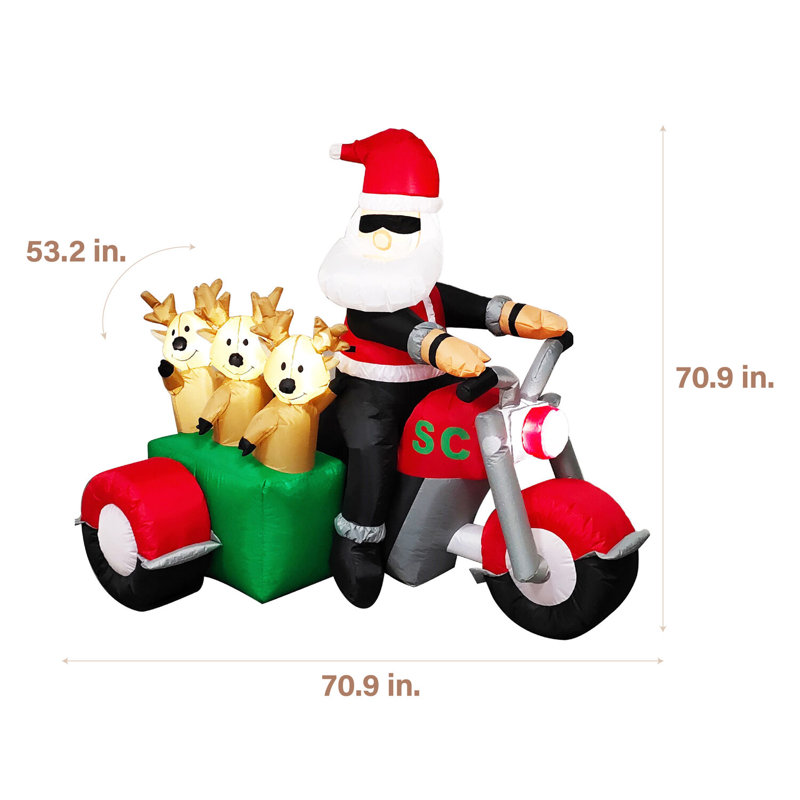6-Ft Pre-lit Santa on Motorcycle with Reindeer Sidecar Inflatable