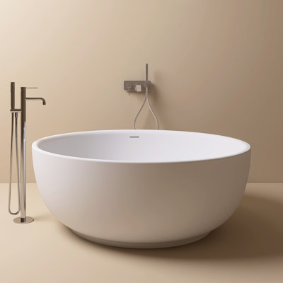  59" x 59" Freestanding Tub Solid Surface Stone Resin Soaking Bathtub