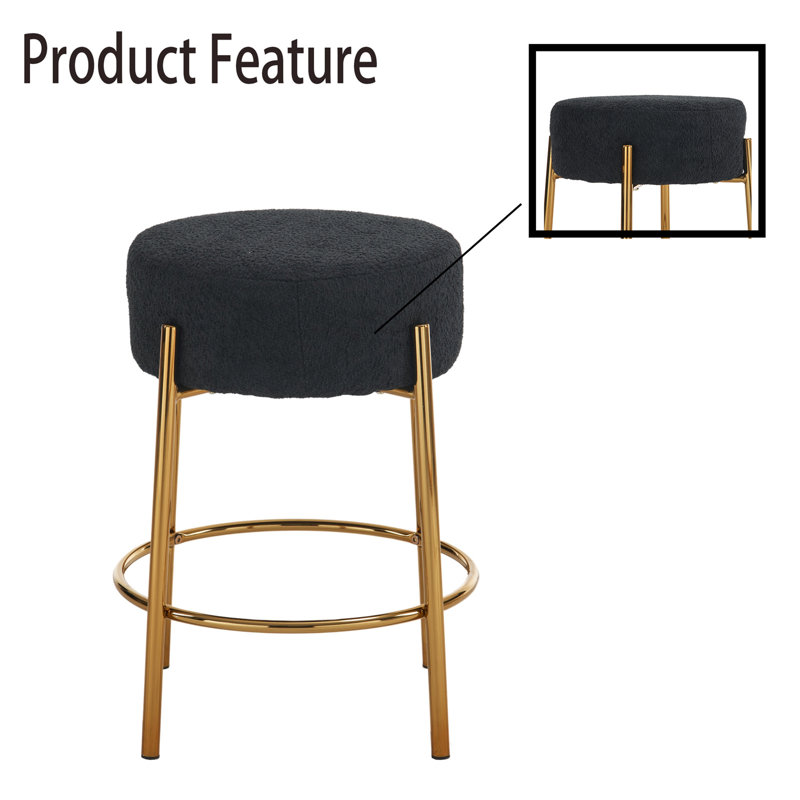 Tabouret de comptoir 24 po Jaie, Tissu noir / cadre doré